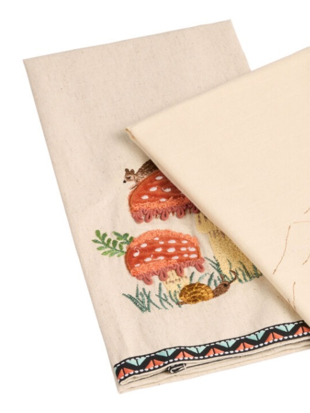 WORLD MARKET EXCLUSIVE Oatmeal Embroidered Critters Kitchen Towel, Rust Mushroom - Picture 2 of 8